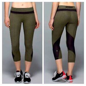 Lululemon Run Inspire Crop II Leggings Women’s Size 6 Luxtreme Dottie Dash Green